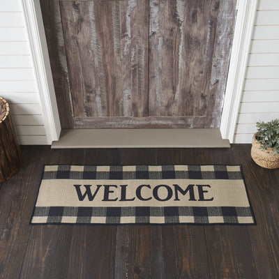 Black Check "Welcome" Indoor/Outdoor Rectangle Rug 17x48" - Primitive Star Quilt Shop