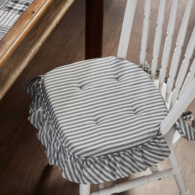 Sawyer Mill Black Ticking Stripe Ruffled Chair Pad 16.5x18" - Primitive Star Quilt Shop