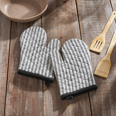 Sawyer Mill Black Ticking Stripe Oven Mitt - Set of 2 - Primitive Star Quilt Shop