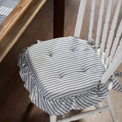 Sawyer Mill Blue Ticking Stripe Ruffled Chair Pad 16.5x18" - Primitive Star Quilt Shop