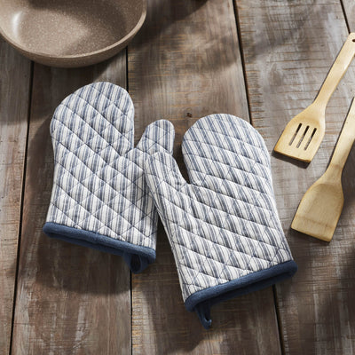 Sawyer Mill Blue Ticking Stripe Oven Mitt - Set of 2 - Primitive Star Quilt Shop