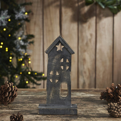 Wooden Charcoal Saltbox House with Stars - 8" - Primitive Star Quilt Shop