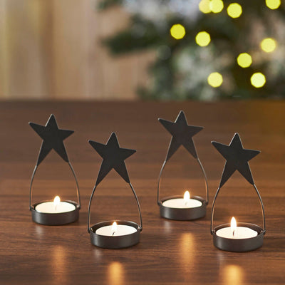 Black Star Tealight Holder - Set of 4 - Primitive Star Quilt Shop