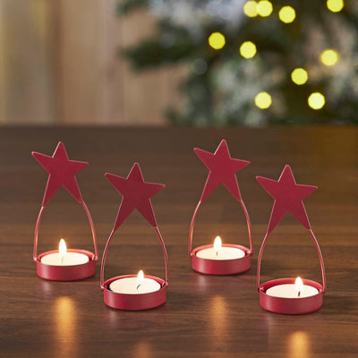Burgundy Star Tealight Holder - Set of 4 - Primitive Star Quilt Shop