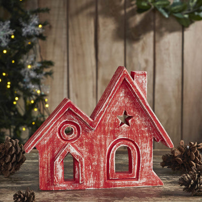 Red Wooden Village House - 9.5" - Primitive Star Quilt Shop