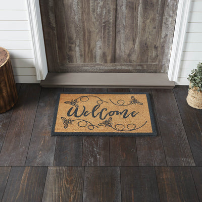 Buzzy Bees "Welcome" Coir Rectangle Rug 20x30" - Primitive Star Quilt Shop