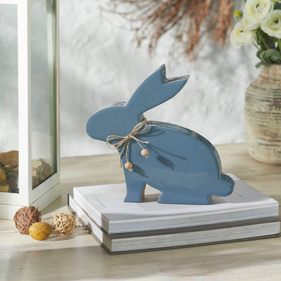 Country Blue Enamel Wooden Bunny 9x9.5" - Primitive Star Quilt Shop