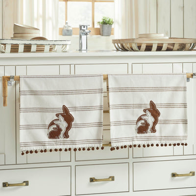 Silhouette Bunnies Tea Towels with Pom Pom 16x28" - Set of 2 - Primitive Star Quilt Shop