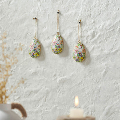 Metal Floral Egg Ornament 4x2.5" - Set of 3 - Primitive Star Quilt Shop