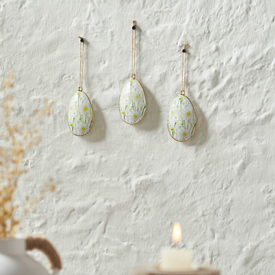 Metal Daisies Egg Ornament 4x2.5" - Set of 3 - Primitive Star Quilt Shop