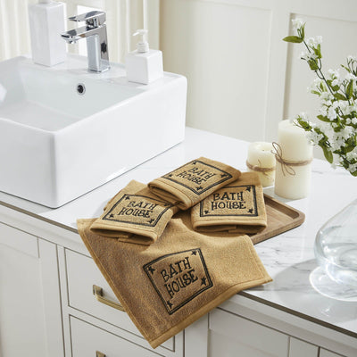Tan "Bath House" Washcloth - Set of 4 - Primitive Star Quilt Shop