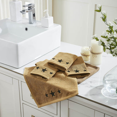 Tan with Black Barn Stars Wash Cloth - Set of 4 - Primitive Star Quilt Shop
