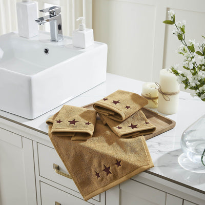 Tan with Burgundy Barn Stars Washcloth - Set of 4 - Primitive Star Quilt Shop