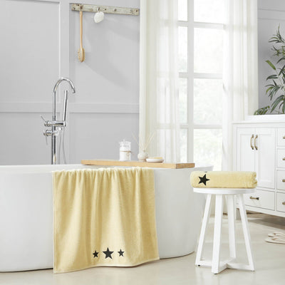 Creme with Black Barn Stars Bath Towel - Set of 2 - Primitive Star Quilt Shop