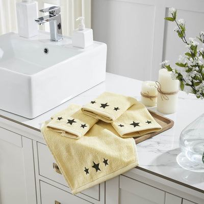 Creme with Black Barn Stars Washcloth - Set of 4 - Primitive Star Quilt Shop