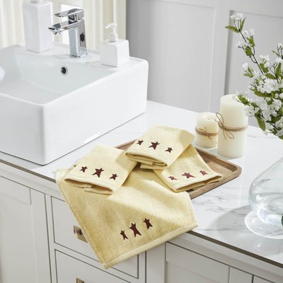 Creme with Burgundy Prim Stars Washcloth - Set of 4 - Primitive Star Quilt Shop