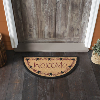 Pip Vinestar "Welcome" Coir Half Circle Rug 16.5x33" - Primitive Star Quilt Shop