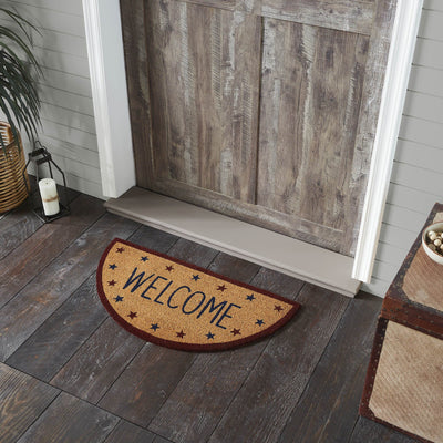 Patriotic Stars "Welcome" Coir Half Circle Rug 16.5x33" - Primitive Star Quilt Shop
