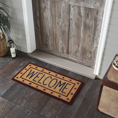 Patriotic Stars "Welcome" Coir Rectangle Rug 17x36" - Primitive Star Quilt Shop