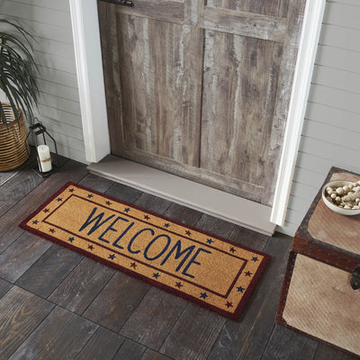 Patriotic Stars "Welcome" Coir Rectangle Rug 17x48" - Primitive Star Quilt Shop