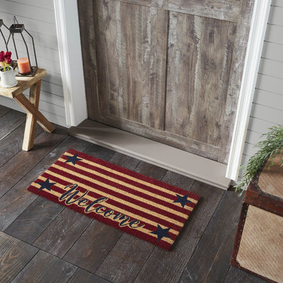 Patriotic Stripes "Welcome" Coir Rectangle Rug 17x36" - Primitive Star Quilt Shop