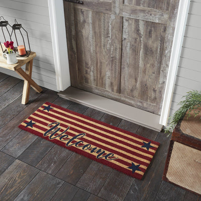 Patriotic Stripes "Welcome" Coir Rectangle Rug 17x48" - Primitive Star Quilt Shop