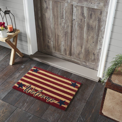 Patriotic Stripes "Welcome" Coir Rectangle Rug 20x30" - Primitive Star Quilt Shop