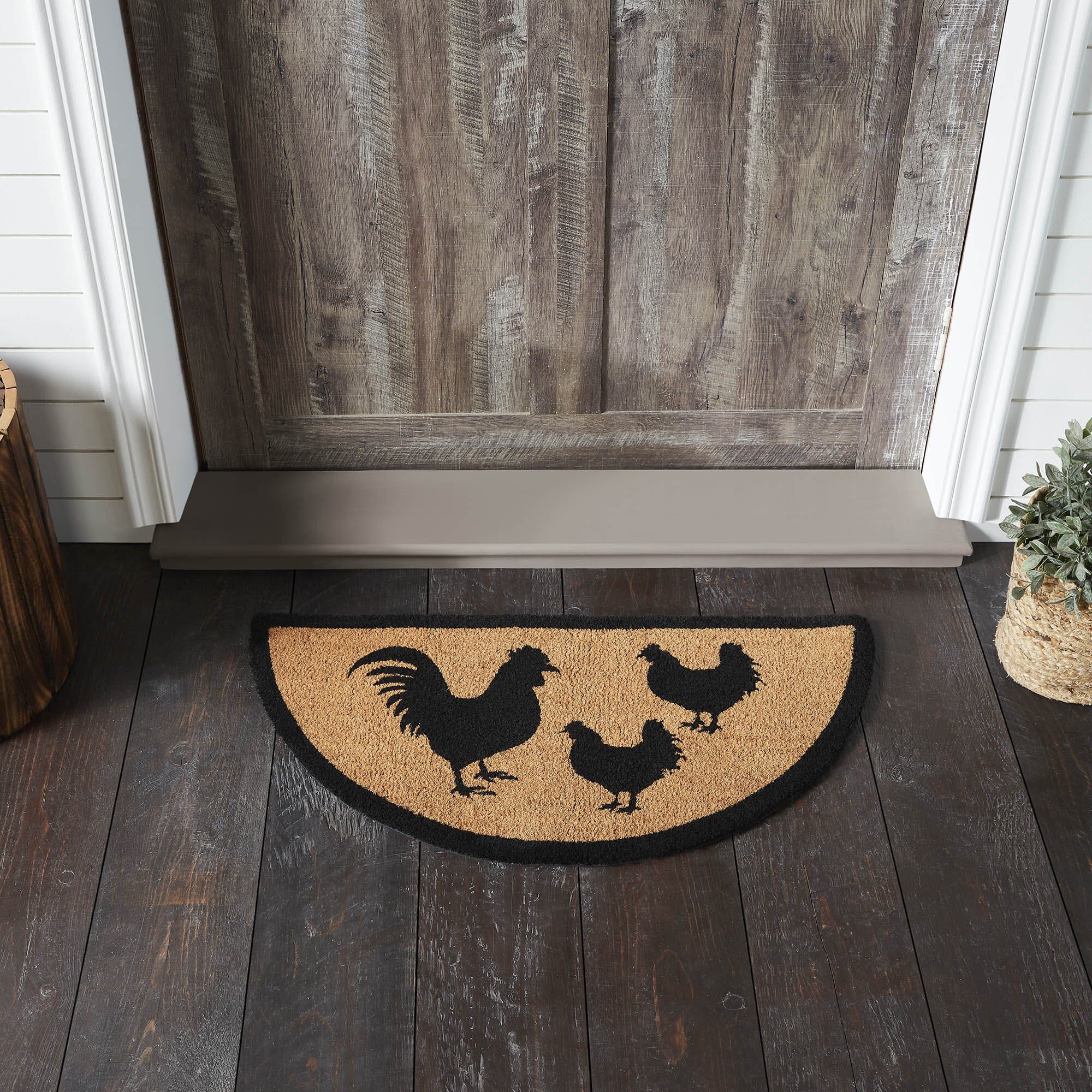 Down Home Coir Rooster & Hens Half Circle Rug 16.5x33