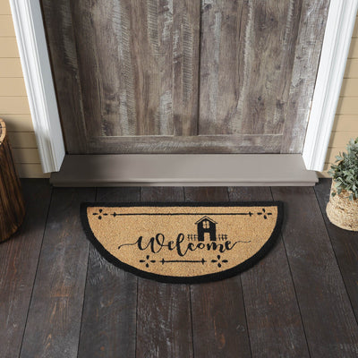 Saltbox House "Welcome" Coir Half Circle Rug 16.5x33" - Primitive Star Quilt Shop