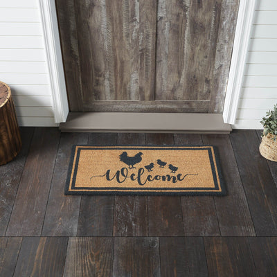 Down Home "Welcome" Hen & Chicks Coir Rectangle Rug 17x36" - Primitive Star Quilt Shop