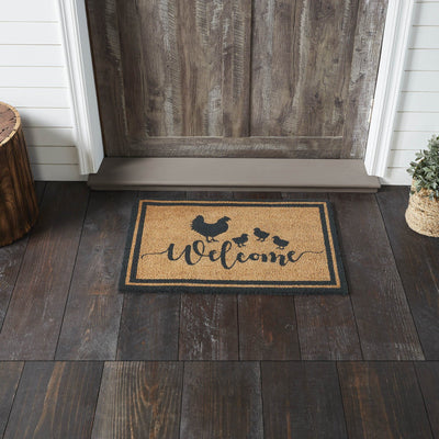 Down Home "Welcome" Hen & Chicks Coir Rectangle Rug 20x30" - Primitive Star Quilt Shop