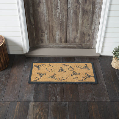 Buzzy Bees Gray Coir Rectangle Rug 17x36" - Primitive Star Quilt Shop