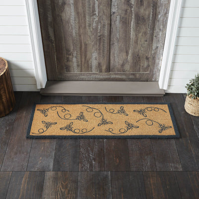 Buzzy Bees Gray Coir Rectangle Rug 17x48" - Primitive Star Quilt Shop