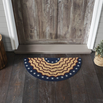 My Country Bunting Flag Coir Half Circle Rug 16.5x33" - Primitive Star Quilt Shop
