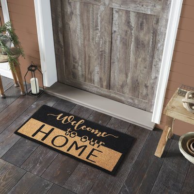 "Welcome to Our Home" Black and Tan Coir Rectangle Rug 17x36" - Primitive Star Quilt Shop