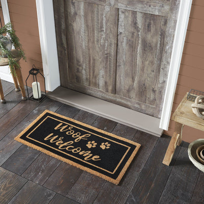 "Woof Welcome" Coir Rectangle Rug 17x36" - Primitive Star Quilt Shop
