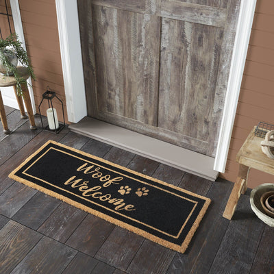 "Woof Welcome" Coir Rectangle Rug 17x48" - Primitive Star Quilt Shop