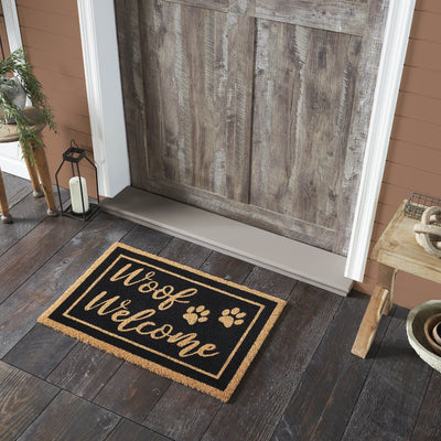 "Woof Welcome" Coir Rectangle Rug 20x30" - Primitive Star Quilt Shop