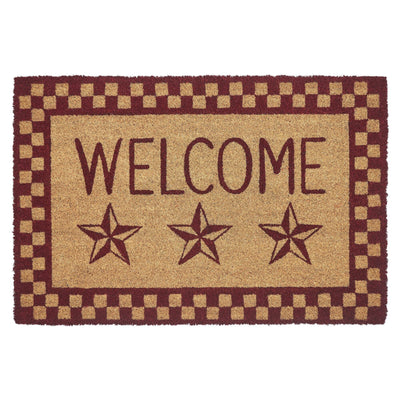 Burgundy Check "Welcome" Rug