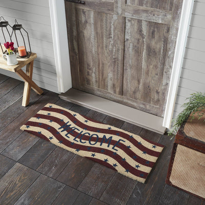 RWB Flag Stripes "Welcome" Coir Rectangle Rug 17x48" - Primitive Star Quilt Shop