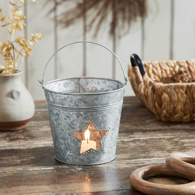 Galvanized Metal Bucket with Star Cutout - 6x6.5" - Primitive Star Quilt Shop