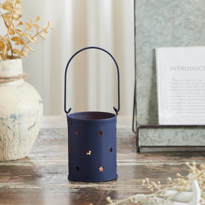 Navy Votive Candle Holder with Mini Stars - 3.75x3" - Primitive Star Quilt Shop