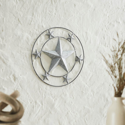 12.5" Round Galvanized Stars Wall Decor - Primitive Star Quilt Shop
