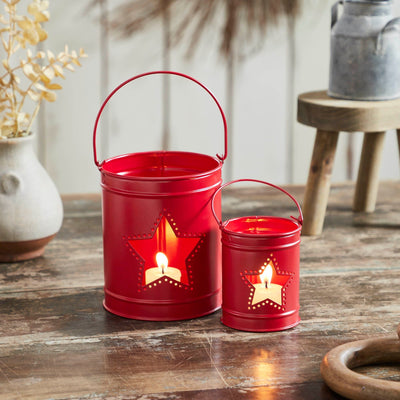Red Votive Candle Holder with Star Cutout - Set of 2 - Primitive Star Quilt Shop