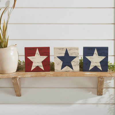 RWB Star Wood Sign - Set of 3 - Primitive Star Quilt Shop