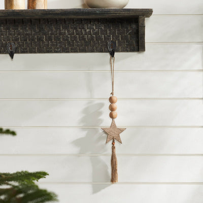 Natural Beads & Star Ornament with Tassel - 10x3" - Primitive Star Quilt Shop