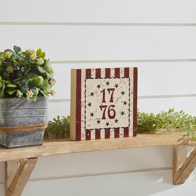 My Country 1776 Stars & Stripes Wood Sign - 6x6" - Primitive Star Quilt Shop