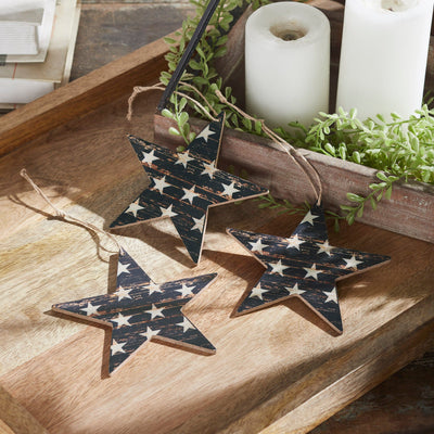 My Country Distressed Navy Star Ornament - Set of 3 - Primitive Star Quilt Shop