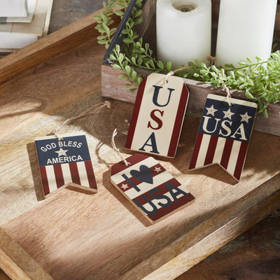 My Country "USA" Tag Ornaments - Set of 4 - Primitive Star Quilt Shop