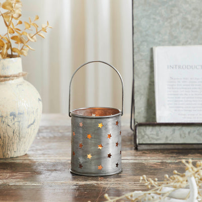 Distressed Zinc Mini Stars Votive Candle Holder - 3.75x3.25" - Primitive Star Quilt Shop